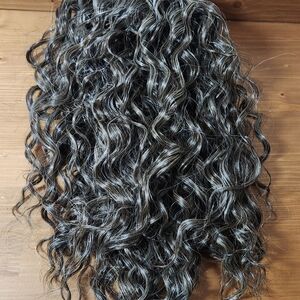 Brown Gray "Expresso" Curly Hairpiece Extension Add-on for Ponytail/Bun Clips